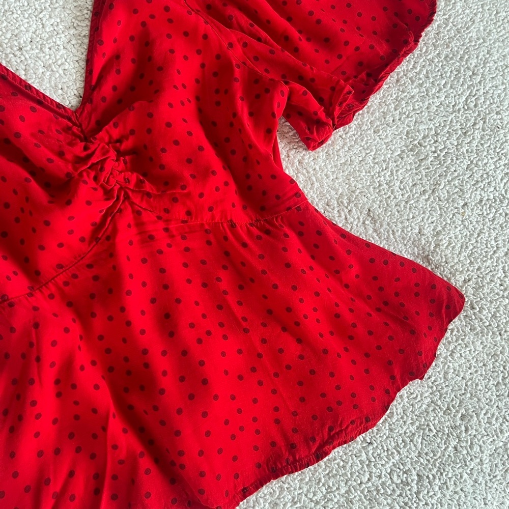 a new day romantic cottage vibrant Red and Black Polka Dot Blouse XS - Picture 8 of 12